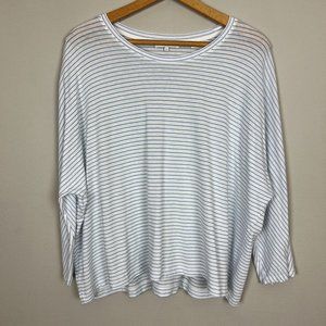 Vince Top Womens XL‎ Blue White Stripe 3/4 Dolman Sleeve Lightweight Knit Pencil